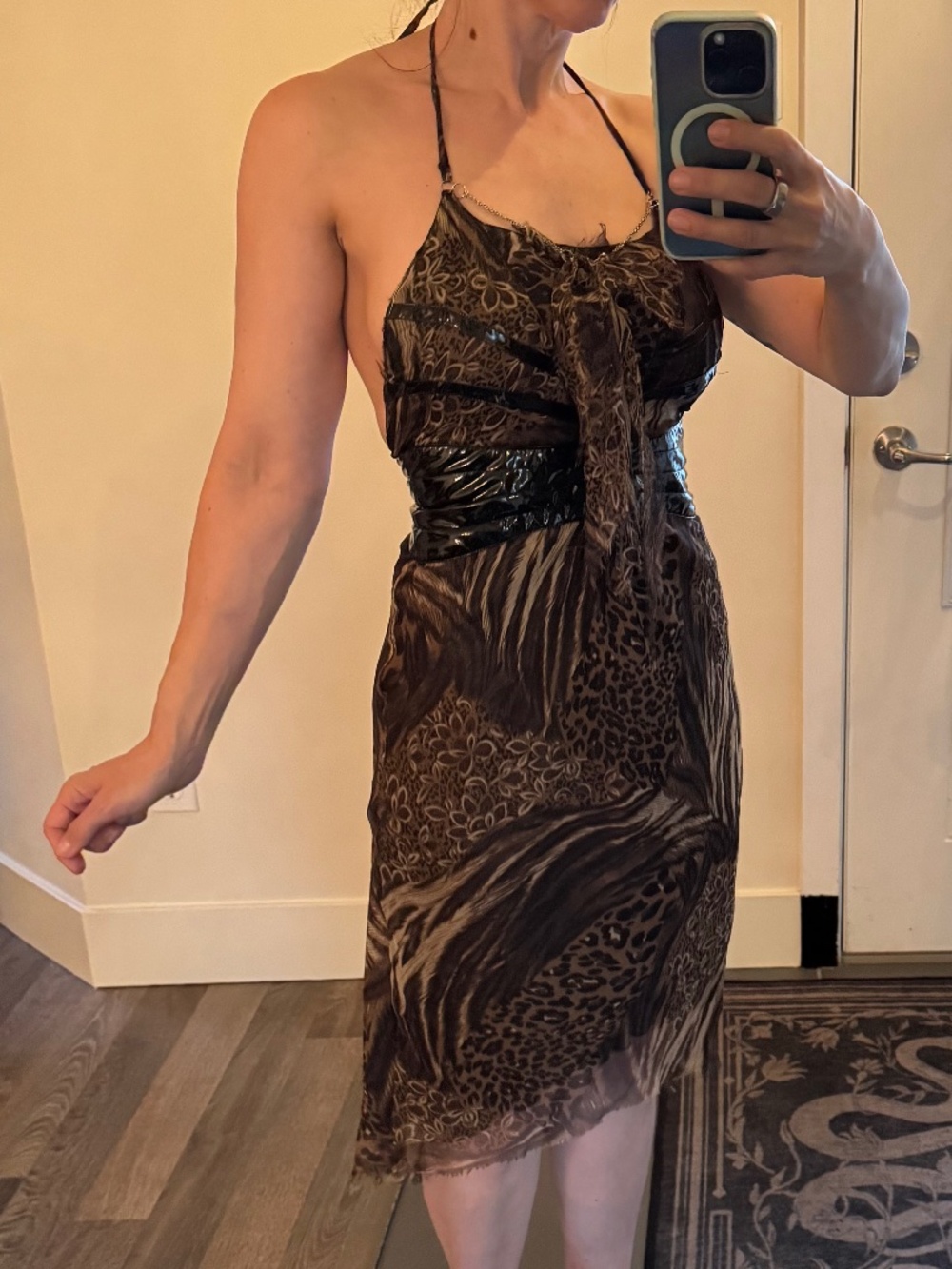 Y2K Mixed Animal Print Dress PVC Patent Corset Cavalli Style